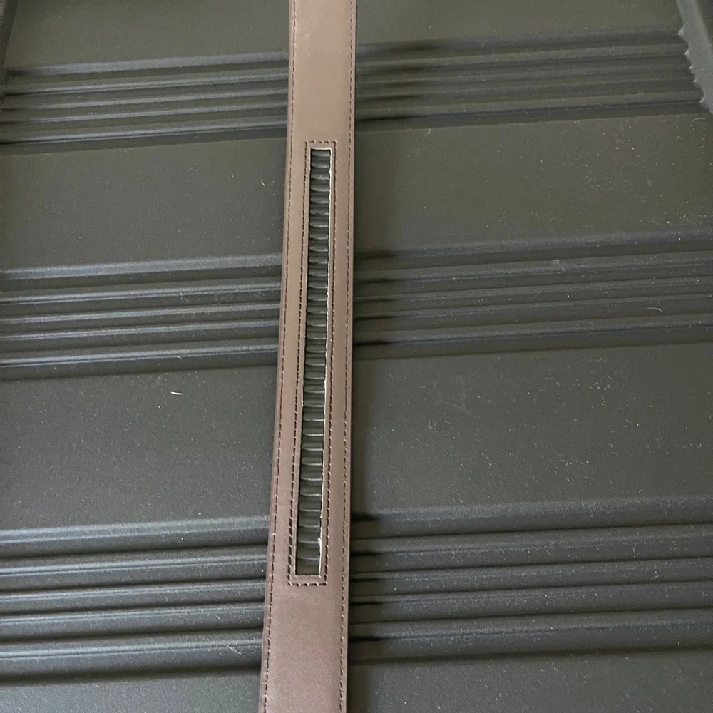 Men's Brown Leather Belt with Silver Buckle adjustable 34-28